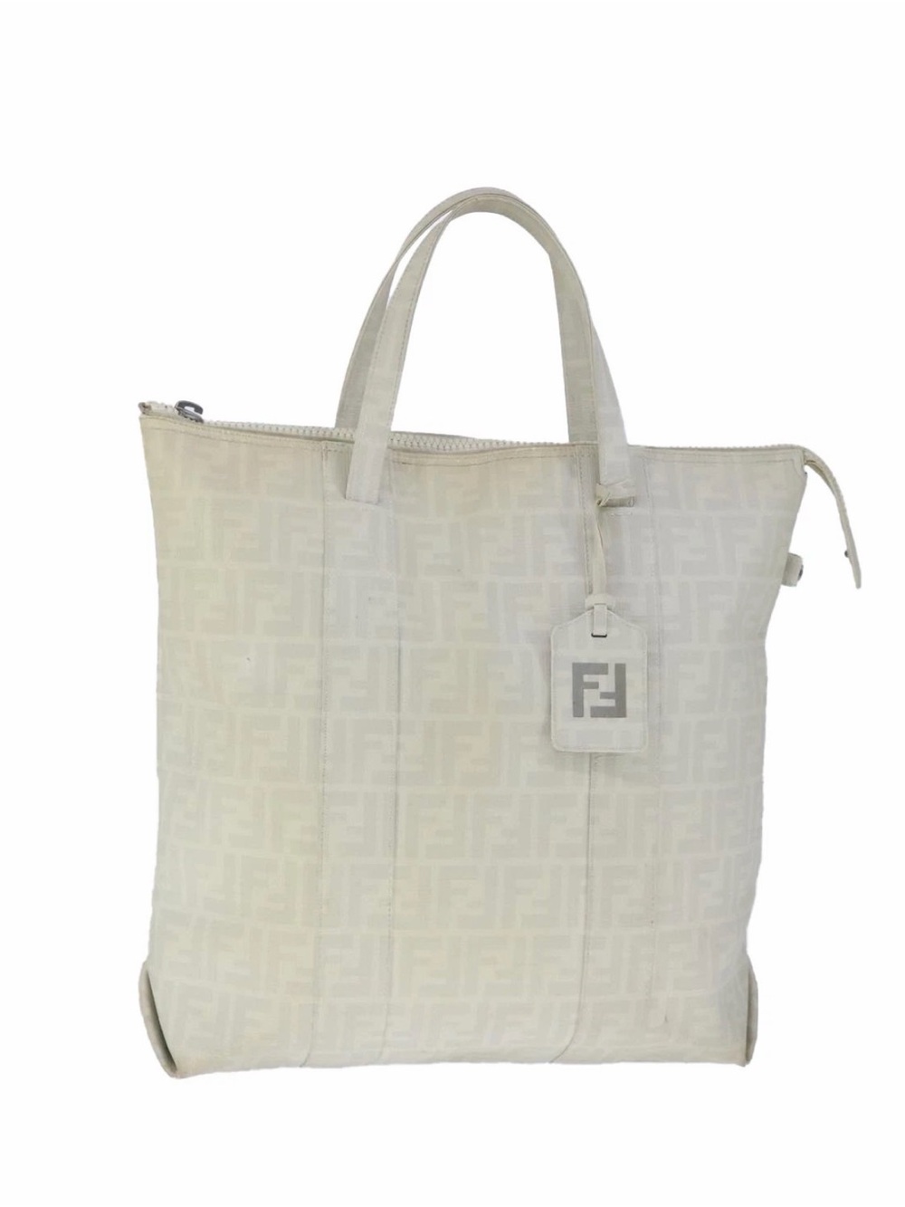 Fendi Cream FF Logo Tote with Leather Tag